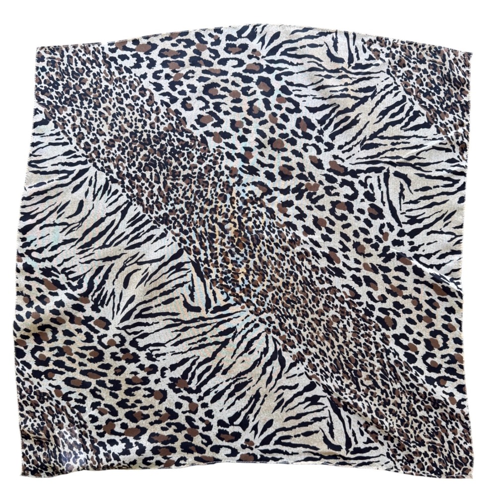 Jaclyn Smith Leopard Zebra Print Square Scarf Brown Black Made in Italy